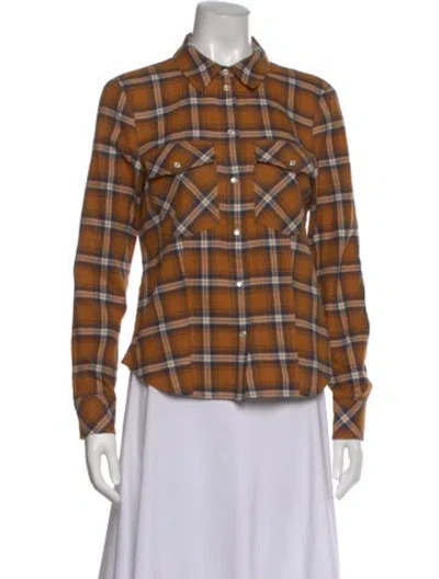 Pre-owned Veronica Beard Plaid Print Long Sleeve Button-up Top In Brown
