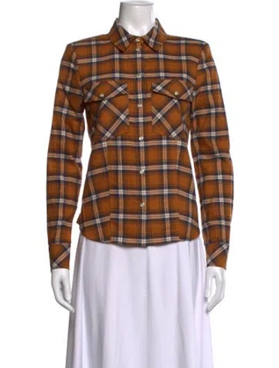 Pre-owned Veronica Beard Plaid Print Long Sleeve Button-up Top In Brown