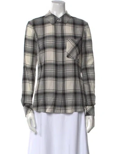 Pre-owned Veronica Beard Plaid Print Long Sleeve Button-up Top In Gray