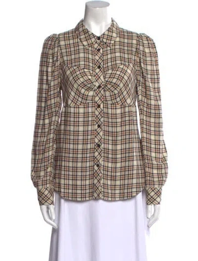 Pre-owned Veronica Beard Plaid Print Long Sleeve Button-up Top In Neutral