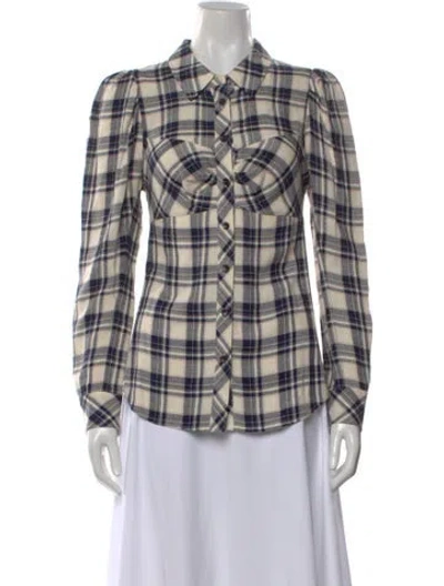 Pre-owned Veronica Beard Plaid Print Long Sleeve Button-up Top In Neutral