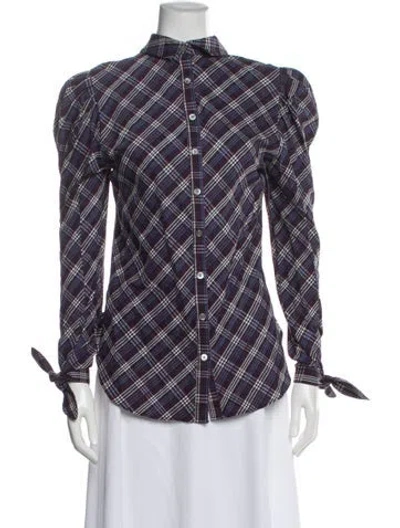Pre-owned Veronica Beard Plaid Print Long Sleeve Button-up Top In Purple