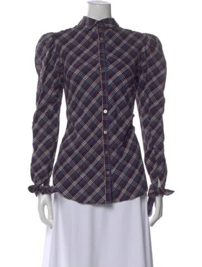 Pre-owned Veronica Beard Plaid Print Long Sleeve Button-up Top In Purple
