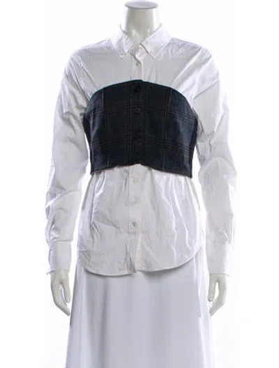 Pre-owned Veronica Beard Plaid Print Long Sleeve Button-up Top In White