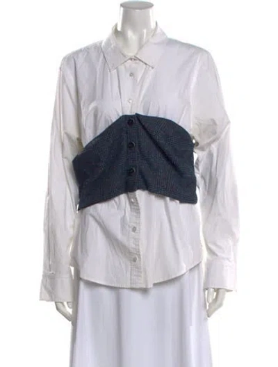 Pre-owned Veronica Beard Plaid Print Long Sleeve Button-up Top In White