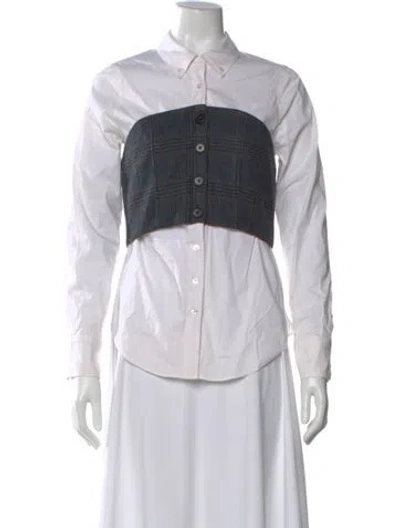 Pre-owned Veronica Beard Plaid Print Long Sleeve Button-up Top In White
