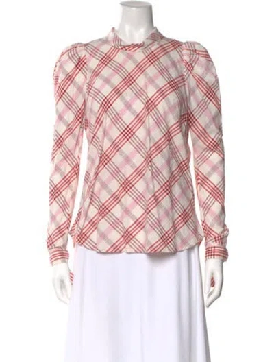 Pre-owned Veronica Beard Plaid Print Long Sleeve Top In Multi