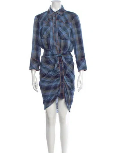 Pre-owned Veronica Beard Plaid Print Midi Length Dress In Blue