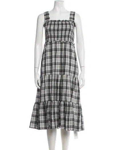 Pre-owned Veronica Beard Plaid Print Midi Length Dress In Gray