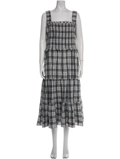 Pre-owned Veronica Beard Plaid Print Midi Length Dress In Green