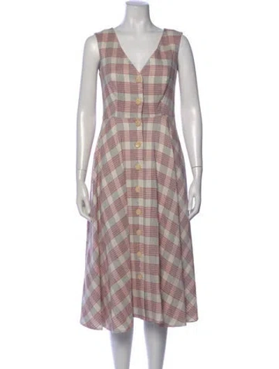 Pre-owned Veronica Beard Plaid Print Midi Length Dress In Red