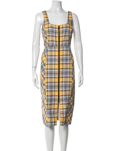Pre-owned Veronica Beard Plaid Print Midi Length Dress In Yellow