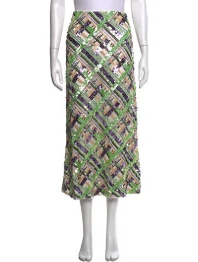 Pre-owned Veronica Beard Plaid Print Midi Length Skirt In Green