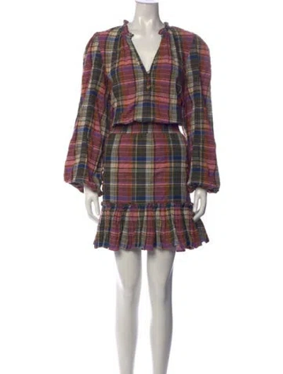 Pre-owned Veronica Beard Plaid Print Mini Dress In Green/metallic
