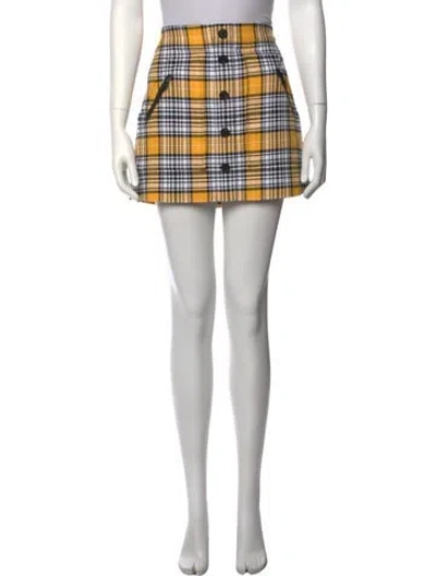 Pre-owned Veronica Beard Plaid Print Mini Skirt In Black/white/yellow