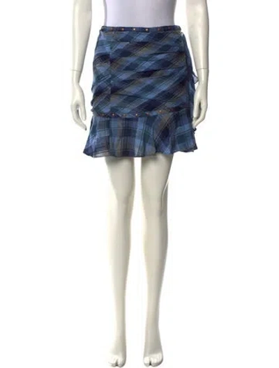 Pre-owned Veronica Beard Plaid Print Mini Skirt In Blue