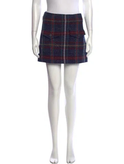Pre-owned Veronica Beard Plaid Print Mini Skirt In Blue