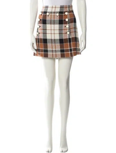 Pre-owned Veronica Beard Plaid Print Mini Skirt In Brown