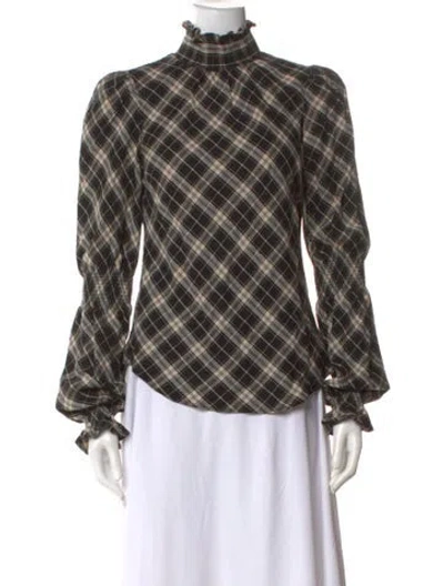 Pre-owned Veronica Beard Plaid Print Mock Neck Blouse In Black