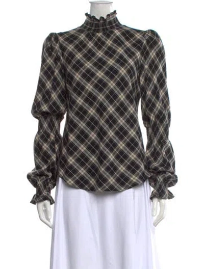 Pre-owned Veronica Beard Plaid Print Mock Neck Blouse In Black