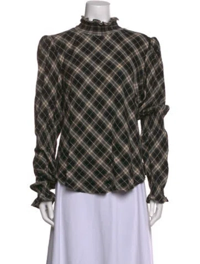 Pre-owned Veronica Beard Plaid Print Mock Neck Blouse In Black