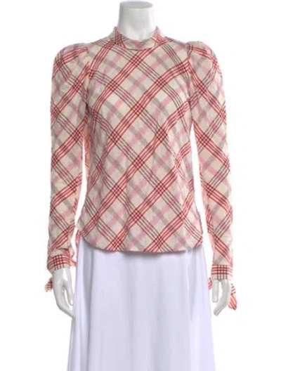 Pre-owned Veronica Beard Plaid Print Mock Neck Blouse In Neutral
