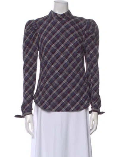 Pre-owned Veronica Beard Plaid Print Mock Neck Blouse In Purple