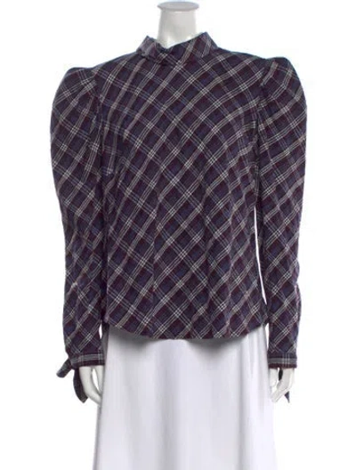 Pre-owned Veronica Beard Plaid Print Mock Neck Blouse In Purple