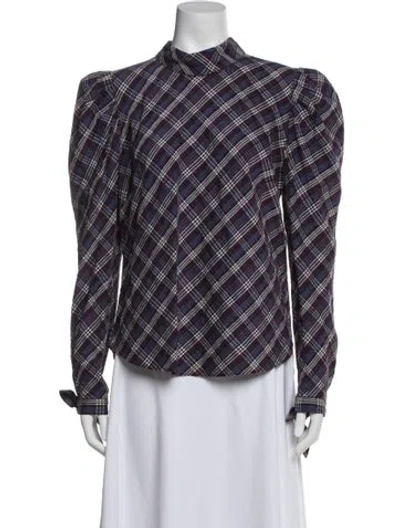 Pre-owned Veronica Beard Plaid Print Mock Neck Button-up Top In Multi
