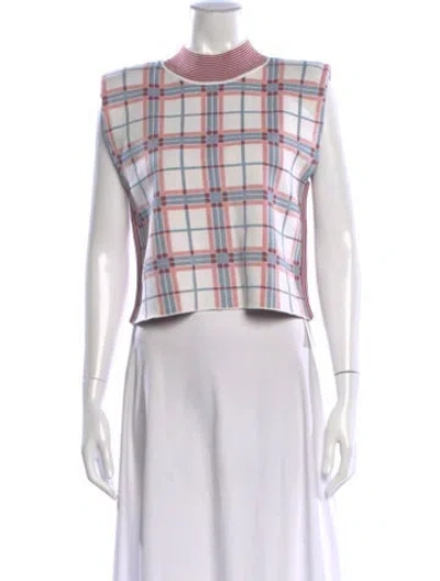 Pre-owned Veronica Beard Plaid Print Mock Neck Crop Top In Neutral