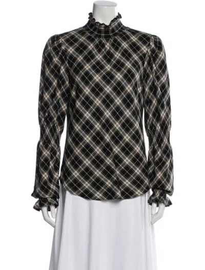 Pre-owned Veronica Beard Plaid Print Mock Neck Top In Black