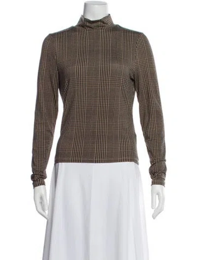 Pre-owned Veronica Beard Plaid Print Mock Neck Top In Brown