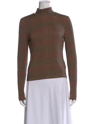 Pre-owned Veronica Beard Plaid Print Mock Neck Top In Brown