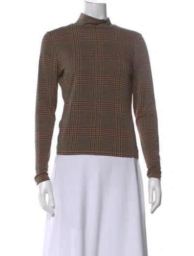 Pre-owned Veronica Beard Plaid Print Mock Neck Top In Brown