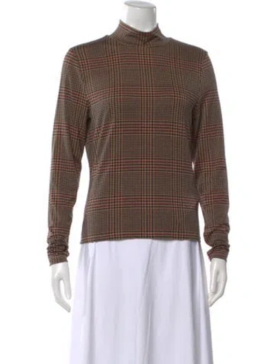 Pre-owned Veronica Beard Plaid Print Mock Neck Top In Brown