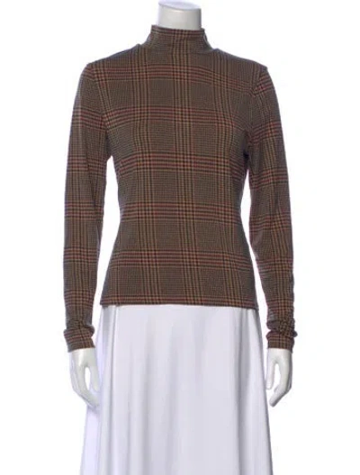 Pre-owned Veronica Beard Plaid Print Mock Neck Top In Brown