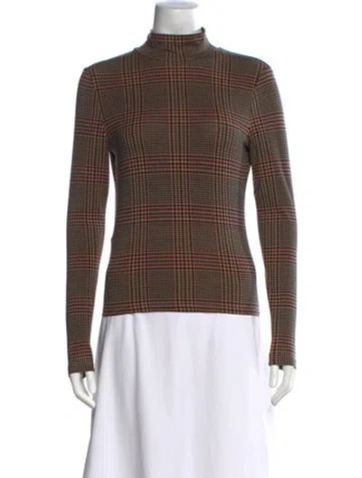 Pre-owned Veronica Beard Plaid Print Mock Neck Top In Brown