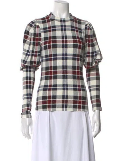 Pre-owned Veronica Beard Plaid Print Mock Neck Top In Multi