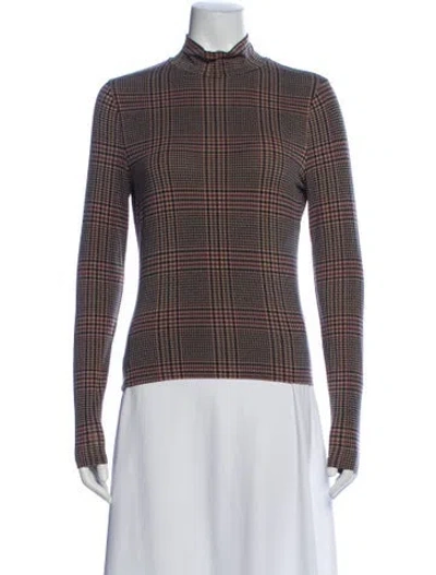 Pre-owned Veronica Beard Plaid Print Mock Neck Top In Multi