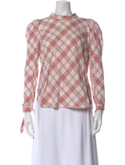 Pre-owned Veronica Beard Plaid Print Mock Neck Top In Multi