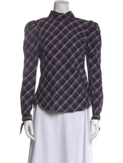 Pre-owned Veronica Beard Plaid Print Mock Neck Top In Purple