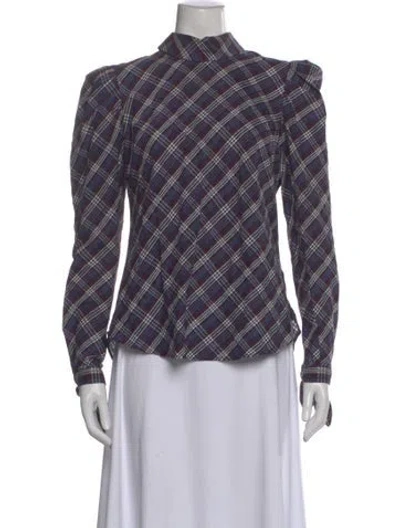 Pre-owned Veronica Beard Plaid Print Mock Neck Top In Purple