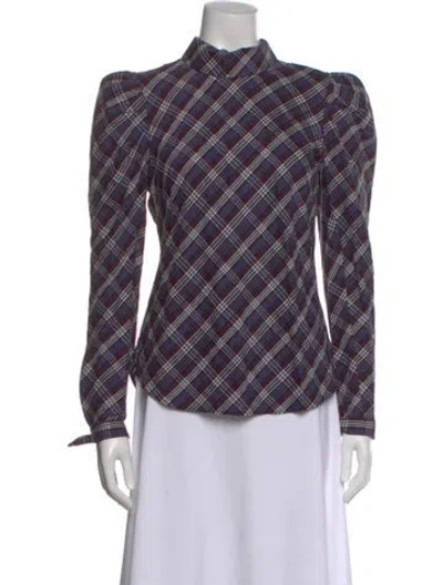 Pre-owned Veronica Beard Plaid Print Mock Neck Top In Purple