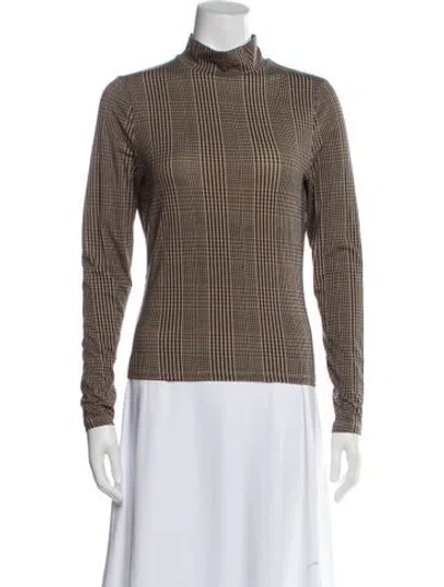 Pre-owned Veronica Beard Plaid Print Mock Neck Top W/ Tags In Brown