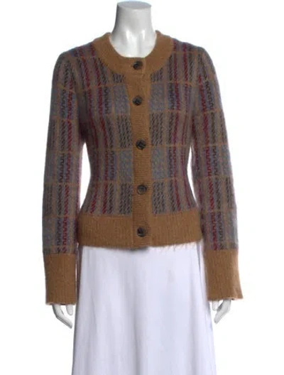 Pre-owned Veronica Beard Plaid Print Open Front Sweater In Brown