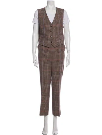 Pre-owned Veronica Beard Plaid Print Pant Set W/ Tags In Brown