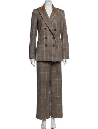 Pre-owned Veronica Beard Plaid Print Pantsuit In Brown