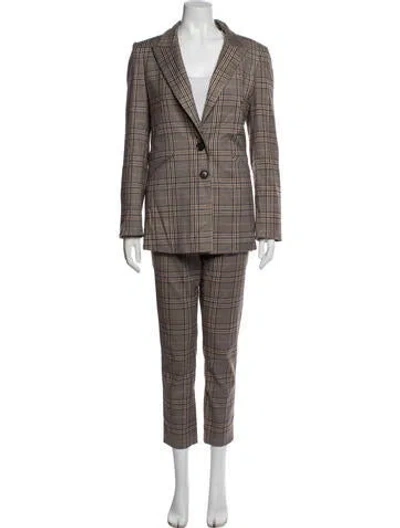 Pre-owned Veronica Beard Plaid Print Pantsuit In Brown