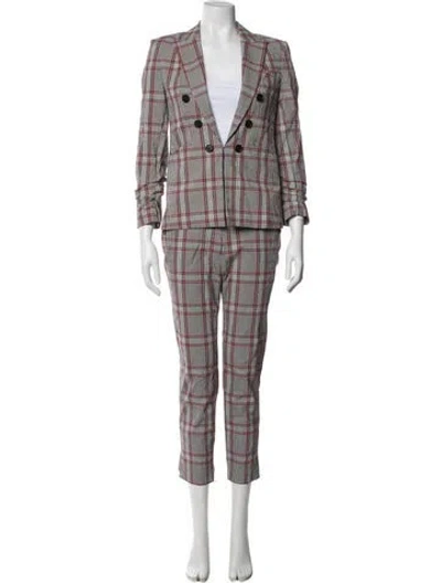 Pre-owned Veronica Beard Plaid Print Pantsuit In Red