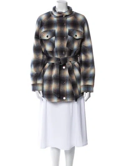 Pre-owned Veronica Beard Plaid Print Peacoat In Neutral